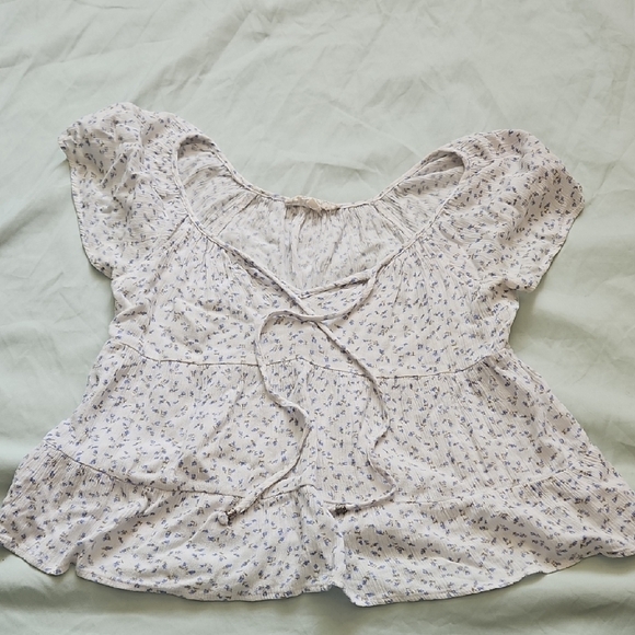 Hippie Rose Tops - Hippie Rose White With Blue Floral Blouse, Size S